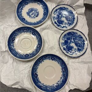 Vintage Blue and White Saucers 5 total.